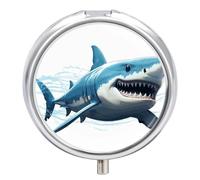 Blue Shark Pill Box, 3 Compartment Small Pill Case Waterproof Travel Pill Organizer for Pocket Or Purse Portable Mini Medicine Tablet Vitamin Holder Pill Case