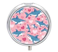 Blue Shark Pink Heart Pill Case Box with 3 Compartment Medicine Vitamin Organizer for Purse Pocket 5x5cm