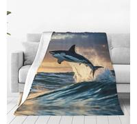 Blue Shark Print Throw Blanket Fall Sofa Blanket Soft Warm Flannel Blankets Bedroom Decor Bed Couch Chair