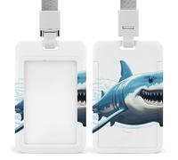 Blue Shark Retractable ID Badge Holder with Lanyard - Vertical Badge Reel,Keychain Clip,Name Tag Id Card Holder Protector for Nurse Officer Teacher Security Staff Women Men