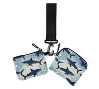 Blue Shark Star Ocean Wave Women's Coin Pouches Card Holder Minimalist Business Card Holder with Wristlet Strap for Work Travel 2 Pcs