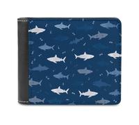Blue Sharks Pattern Bi-fold Men's Wallets with 6 Card Slots Slim Travel Purse Leather Money Clip
