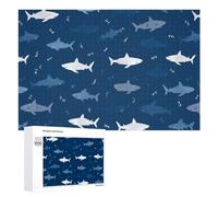 Blue Sharks Pattern Wooden Jigsaw Puzzles for Adults Intelligent Games Home Decor Artwork for Home Office