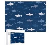 Blue Sharks Pattern Wooden Jigsaw Puzzles for Adults Intelligent Games Home Decor Artwork for Home Office