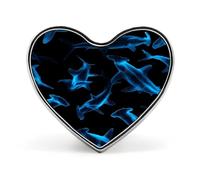 Blue Sharks Print Heart Badge Metal Decorative Brooches 1 Inch Funny Lapel Pin Gift Or Backpack Clothing
