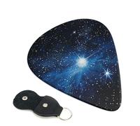 Blue Shining Star Printed Guitar Picks, 6 Pack with Leather Keychain Pick Holder - 0.46mm, 0.71mm, 0.96mm Assorted Thickness for Acoustic Ukulele, Electric Guitar, Acoustic Guitar, Bass