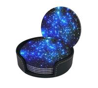 Blue Shining Stars Coasters Set Of 6 For Drinks With Holder, Classy And Simple Coasters For Coffee Table, Great Housewarming Gifts