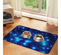 Blue Shining Stars Dog Food Mat, Absorbent Pet Feeding Mat for Food and Water Bowls Non-Slip Placement Pad for Floors Waterproof Quick Dry Water Dispenser Mat for Dogs Puppy Cats 16x24 Inch