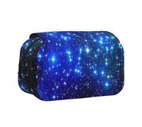 Blue Shining Stars Flip-Top Double-Layer Pencil Case,Large Capacity (Holds 50 Pens/Pencis),Full-Print Durable Polyester School Office Supplies