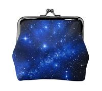Blue Shining Stars Full Double-Sided Printed Pattern Women's and Girls' Fashionable Leather Kiss Lock Coin Purse Card Bag