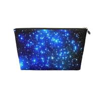 Blue Shining Stars Leather Travel Toiletry Bag, Makeup Cosmetic Pouch with All-Over Print,Leather Material,Water-Resistant,Large Capacity Organizer for Women Men