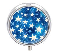 Blue Shining Stars Pattern Pill Box 3 Compartment Waterproof Pill Case with Mirror Portable for Purse Pocket Daily Medicine Vitamin Organizer Travel Med Container Holder for Fish Oil Supplements