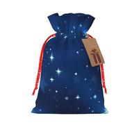 Blue Shining Stars Pattern Print Christmas Bag Drawstring Bags For Holiday Presents Xmas Sack Party Decor Gift