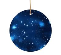 Blue Shining Stars Pattern Print Christmas Ceramic Crafts Orenament for Christmas Winter New Year Party Hanging Decorations