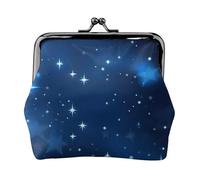 Blue Shining Stars Pattern Print Compact Coin Purse 4.52 x 4.13in Cute Mini Wallet with Kiss Lock Waterproof Pouch