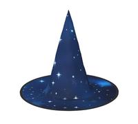 Blue Shining Stars Pattern Print Halloween Witch Hat Cosplay Cap Carnival | Foldable Costume Accessory Versatile Party Family Gathering Masquerades