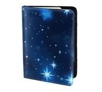 Blue Shining Stars pattern Print Passport Holder for Travel,Wallet Case RFID Blocking Leather Card Slot Protector