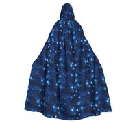Blue Shining Stars Pattern Print Unisex Halloween Hooded Cloak 185cm | Carnival Cosplay Casual Capes Vampire Themed Costume Robe Holiday Versatile