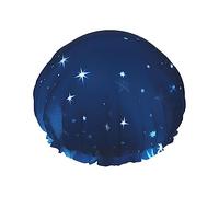 Blue Shining Stars Pattern Print Various Activities Shower Cap Reusable Soft And Lightweight Bath Hair Cap Long Hair