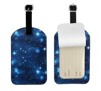 Blue Shining Stars Pattern Printed Leather Luggage Tag, Durable Baggage Identifier, Soft PU ID Label, for Business Travel