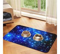 Blue Shining Stars Patterned Pet Feeding Mat with Water-Absorbing PU Top & Rubber Base - Anti-Slip Dog Cat Food Mat for Cats, Dogs & Pets, 40x60cm