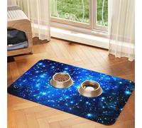 Blue Shining Stars Patterned Pet Feeding Mat with Water-Absorbing PU Top & Rubber Base - Anti-Slip Dog Cat Food Mat for Cats, Dogs & Pets, 30x45cm
