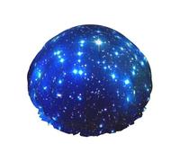 Blue Shining Stars Print Bath Cap For Long Hair And Short Hair, Washable Elastic Band Bath Hair Hat For Long Hair, Braid