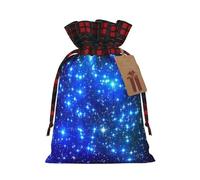 Blue Shining Stars Print Christmas Drawstring Gift Bags Large Xmas Present Storage Bag