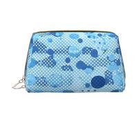 Blue Shining Stars Print Cosmetic Bags,Leather Makeup Bag Small For Purse,Cosmetic Pouch,Toiletry Clutch For Women Travel, Blue Polka Dot Print, One Size