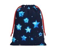 Blue Shining Stars Print Drawstring Present Bag Wrapping Reusable Bag Present Wrap Bags for Christmas