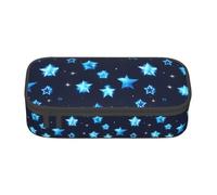 Blue Shining Stars Print Fashionable Functional Pencil Case Convenient Daily Use Storage Makeup Toiletries