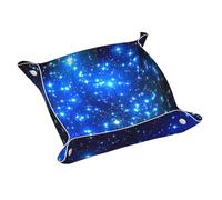Blue Shining Stars Print Leather Valet Tray For Women,Travel Organizer, Trinket Jewelry Cosmetic Organizer Tray