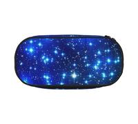 Blue Shining Stars Print Pencil Case Spacious Pen Pouch Zipper High Capacity Makeup Tools Office Supplies, Black, One Size, Cute