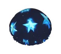 Blue Shining Stars Print Shower Cap,Elastic And Reusable Bath Hair Hat For Long Hair,Large Waterproof Shower Bonnet,For Women Men Kids