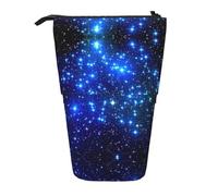 Blue Shining Stars Print Standing Pencil Case Telescopic Pencil Bag Pop Up Pencil Pouch Pen Pouch Makeup Cosmetics Bag