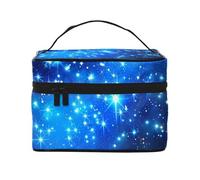 Blue Shining Stars Print Travel Makeup Bag - Large Capacity Lightweight Cosmetic Organizer with Handle & Zipper Closure, Large Capacity Toiletry Bags, Holiday Essentials for Women