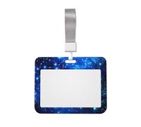 Blue Shining Stars Printed ID Badge Holder with Lanyard, Clear Plastic Badge Holder for Work, School, Hospital, Security - Water Resistant & Dirt Proof