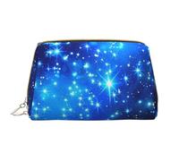 Blue Shining Stars Printed Makeup Bag for Women Portable Leather Make up Bag Travel Zipper Cosmetic Bags Organizer