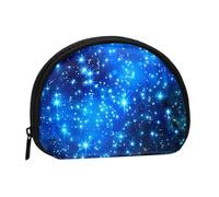Blue Shining Stars Printed Mini Coin Pouch, Shell Shape Zip Around Wallet, Small Zipper Pouch for Cash, Cards, Keys, Lipstick, Storage Pouch, Travel Organizer