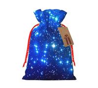 Blue Shining Stars Printing Drawstring Christmas Bag With Kraft Tag 4.7x6.9 Inch For Halloween Wrapping Gifts