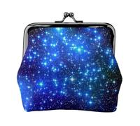 Blue Shining Stars Women's Leather Kiss-Lock Coin Purse,Double-Sided Full Print Pattern,Ultra-Fine Fiber Leather,Small Clutch Wallet for Cash,Cards,Coins