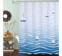 Blue Shower Curtain 100 x 180 cm, Waterproof Fast-Drying Polyester Fabric, Extra Long Shower Curtain with Weighted Bottom & 12 Hooks Washable Bathroom Curtains for Bathroom Wet Room Tub, Ocean J8-408