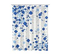 Blue Shower Curtain 100x200, Bathroom Curtains with 12 Shower Curtain Hooks, Extra Long Curtains, Waterproof Polyester Fabric Weighted Hem, Quick Dry, Durable for Bathtub Wet Room, (Geometric) -1529