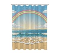 Blue Shower Curtain 100x200 cm, Bathroom Curtains with 12 Shower Curtain Hooks, Extra Long Curtains, Waterproof Polyester Fabric Weighted Hem, Quick Dry, Durable for Bathtub Wet Room, (Beach) -1340