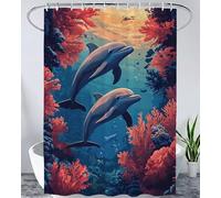 Blue Shower Curtain 160cm x 180cm Dolphin Shower Curtains for Bathroom, Resistant Waterproof Polyester Fabric Bathroom Curtains with 12 Hooks Grommets, Washable Quick Dry with Weighted Hem Yl#303