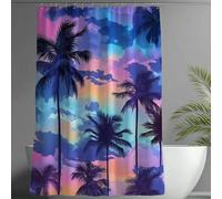 Blue Shower Curtain 200x220 cm - 3D Shower Curtains Bathroom Garden Decor, Quick Dry Outdoor Curtains Waterproof Fabric Bath Curtain with 12 Plastic Hooks, Suitable for Bathtub, Room Palm Trees -wY550