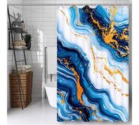 Blue Shower Curtain 90 x 200 cm Bathroom Curtain with 12 Plastic Hooks, Outdoor Garden Curtains Waterproof, Quick-Drying, Washable, Weighted Hem, BathCurtain for Spring Bathroom Decor Marble -ly615