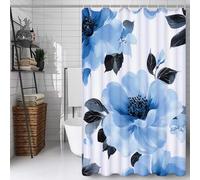 Blue Shower Curtain, Bathroom Curtain with 12 Hooks | Waterproof Polyester Fabric | Rustproof Eyelets | Weighted Hem | Machine Washable | Quick Dry | Bathroom Accessories Decor | 180x250cm Plant Y#494