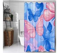 Blue Shower Curtain, Bathroom Curtain with 12 Hooks | Waterproof Polyester | Rustproof Eyelets | Weighted Hem | Machine Washable | Quick Dry | Bathroom Accessories Decor | 200x300cm Butterfly Y#190
