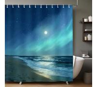Blue Shower Curtain Beach Moon Landscape Waterproof Polyester Bath Curtain, Quick-Drying, Decorative Bathroom Curtain 180 x 180 cm for Bathtub & Wet Room